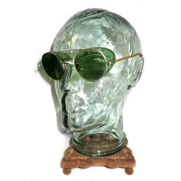 Antique Bausch and Lomb Green Goggles Safety Glasses Vtg Old Cool Pre RayBan BL